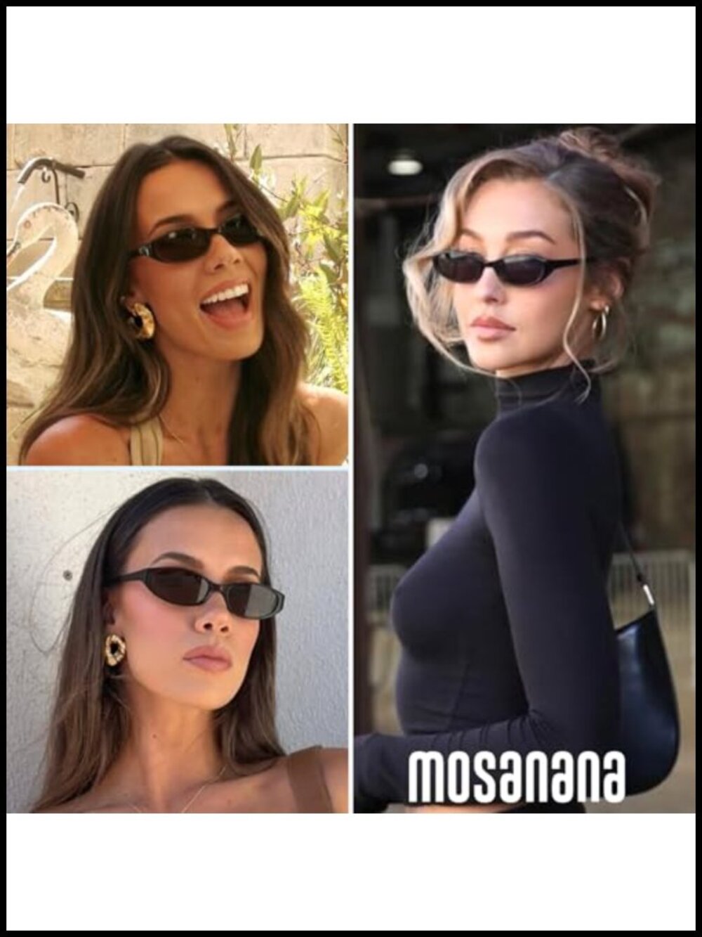 Retro Oval Cat Eye Sunglasses UV400 Protection Narrow Frame - Picture 3 of 6